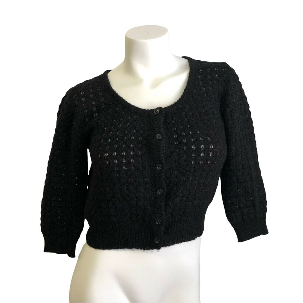 Agnes b Open Knit Cropped Cardigan Shrug Mohair Metallic Sz 2 / M Made in Italy